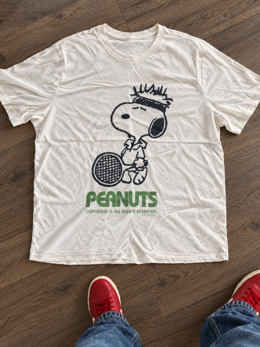 Gildan Peanuts Snoopy Tennis White Graphic T-Shirt